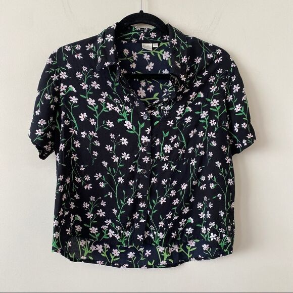 Twik-floral Short Top Button Down Short Sleeve Blouse (Medium) - Picture 1 of 8